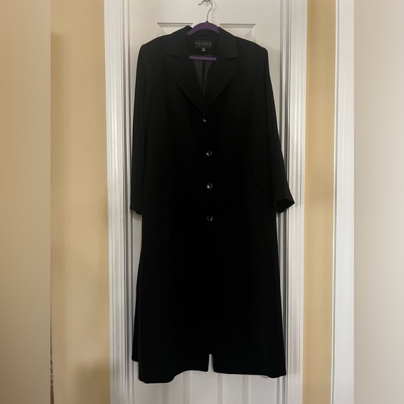 Gallery-Black, Single Breasted Button Down Water Repellent Maxi Trench Coat. - Picture 14 of 14